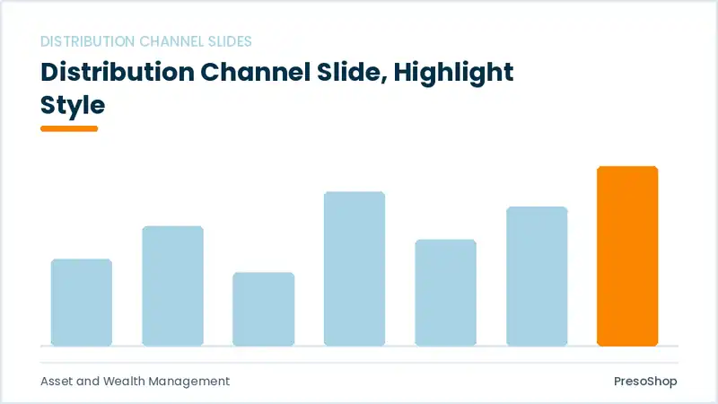 Editable PowerPoint distribution channel slide template with an accented takeaway, built from recolourable native shapes for asset and wealth management decks