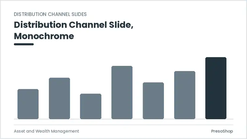Editable PowerPoint distribution channel slide template in a monochrome treatment, built from recolourable native shapes for asset and wealth management decks
