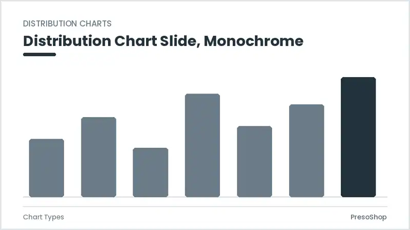 Editable PowerPoint distribution chart slide template in a monochrome treatment, built from recolourable native shapes for chart types decks