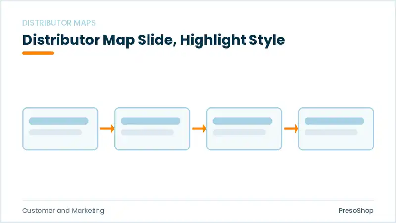 Editable PowerPoint distributor map slide template with an accented takeaway, built from recolourable native shapes for customer and marketing decks