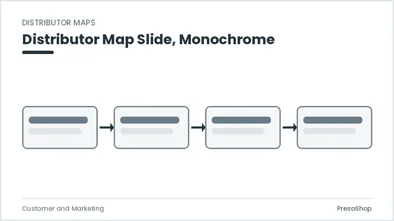 Editable PowerPoint distributor map slide template in a monochrome treatment, built from recolourable native shapes for customer and marketing decks