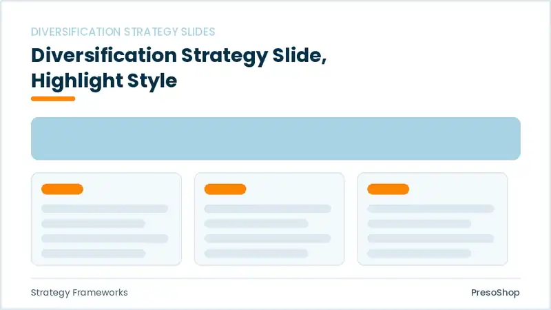 Editable PowerPoint diversification strategy slide template with an accented takeaway, built from recolourable native shapes for strategy frameworks decks