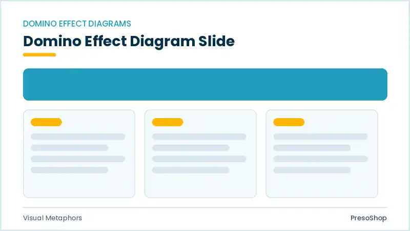 Editable PowerPoint domino effect diagram slide template, built from recolourable native shapes for visual metaphors decks