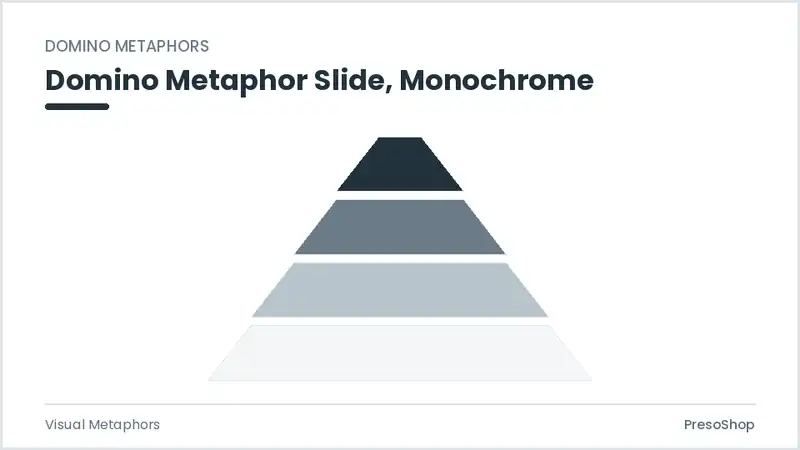 Editable PowerPoint domino metaphor slide template in a monochrome treatment, built from recolourable native shapes for visual metaphors decks