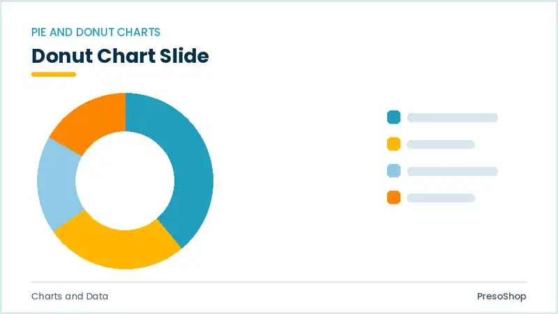 Editable PowerPoint donut chart slide template, built from recolourable native shapes for charts and data decks