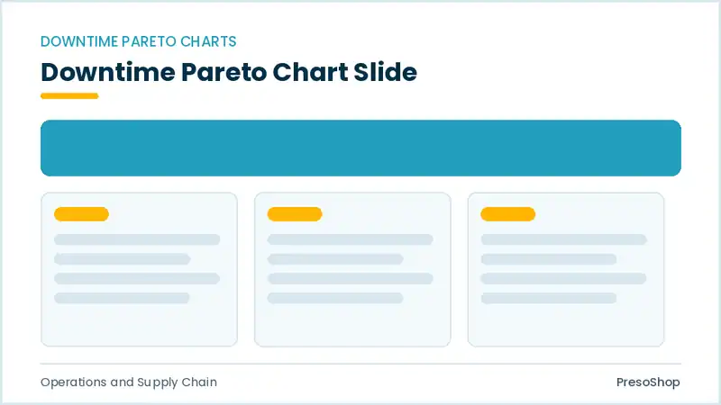Editable PowerPoint downtime pareto chart slide template, built from recolourable native shapes for operations and supply chain decks