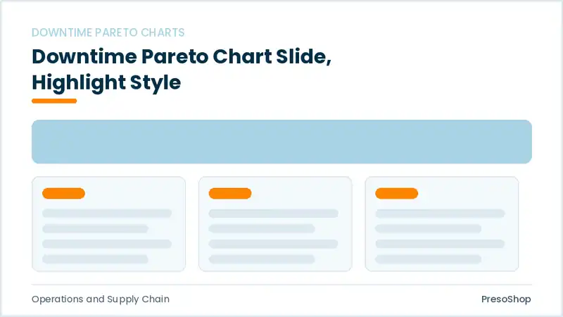 Editable PowerPoint downtime pareto chart slide template with an accented takeaway, built from recolourable native shapes for operations and supply chain decks