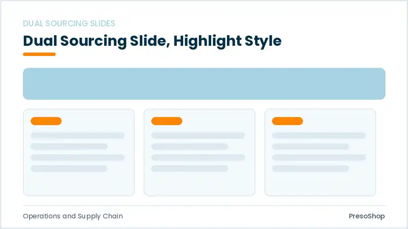 Editable PowerPoint dual sourcing slide template with an accented takeaway, built from recolourable native shapes for operations and supply chain decks