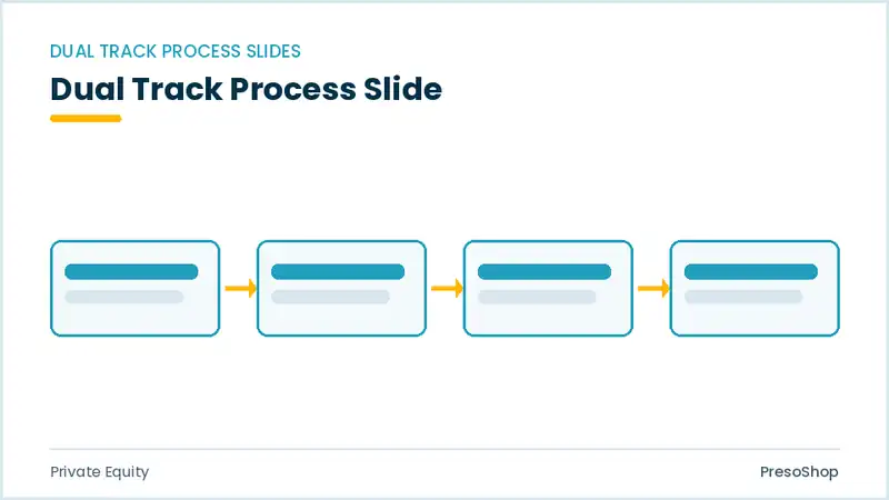 Editable PowerPoint dual track process slide template, built from recolourable native shapes for private equity decks