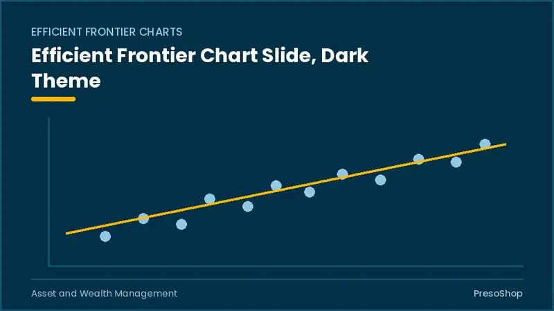 Editable PowerPoint efficient frontier chart slide template in a dark theme, built from recolourable native shapes for asset and wealth management decks