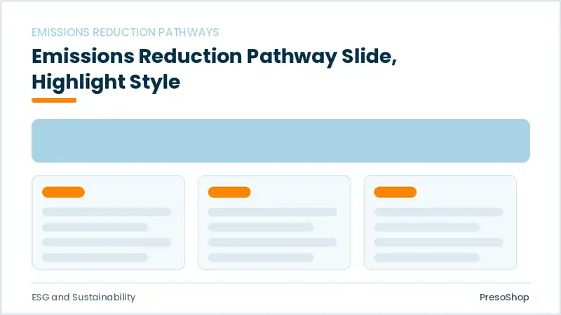 Editable PowerPoint emissions reduction pathway slide template with an accented takeaway, built from recolourable native shapes for esg and sustainability decks