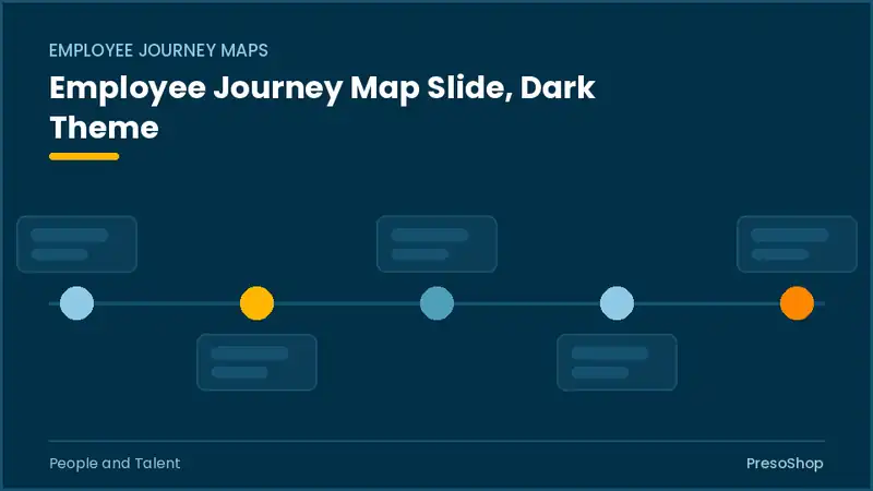 Editable PowerPoint employee journey map slide template in a dark theme, built from recolourable native shapes for people and talent decks