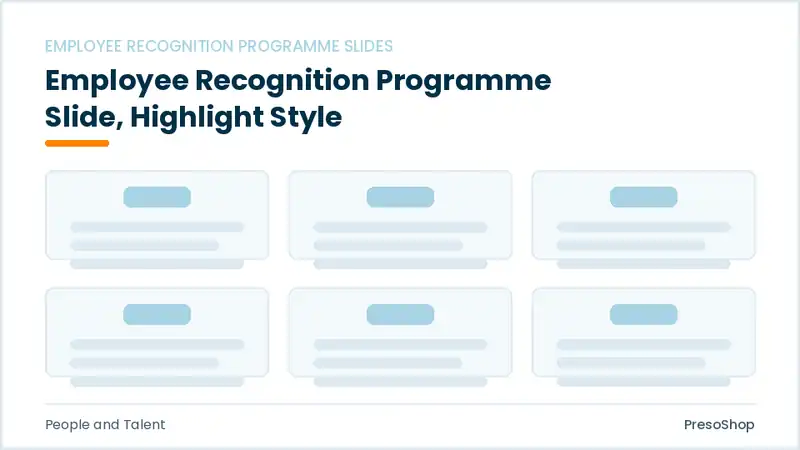 Editable PowerPoint employee recognition programme slide template with an accented takeaway, built from recolourable native shapes for people and talent decks