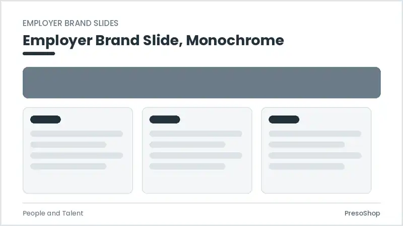 Editable PowerPoint employer brand slide template in a monochrome treatment, built from recolourable native shapes for people and talent decks