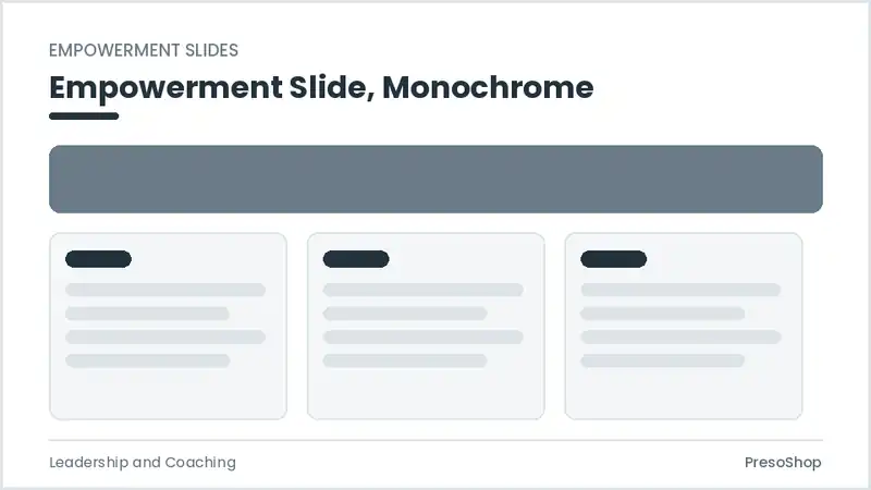 Editable PowerPoint empowerment slide template in a monochrome treatment, built from recolourable native shapes for leadership and coaching decks