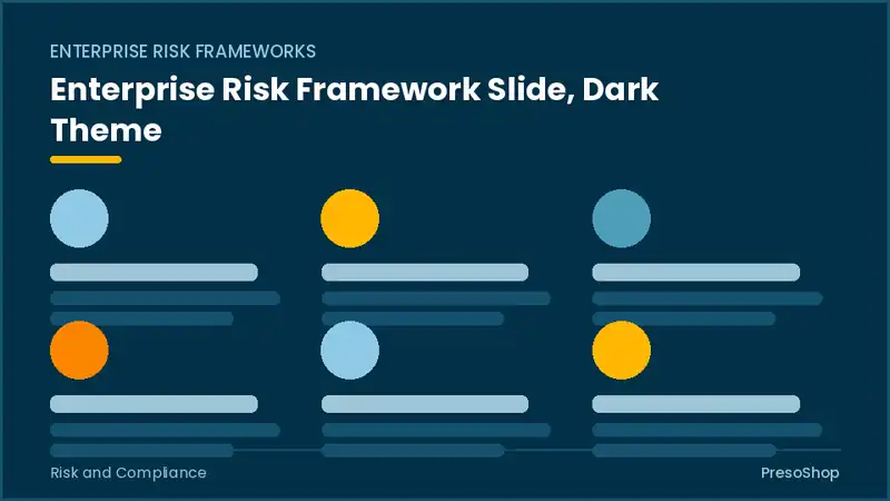 Editable PowerPoint enterprise risk framework slide template in a dark theme, built from recolourable native shapes for risk and compliance decks