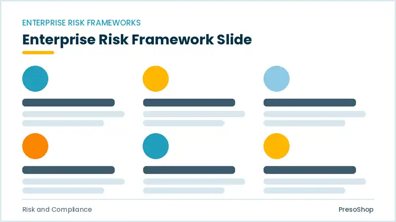 Editable PowerPoint enterprise risk framework slide template, built from recolourable native shapes for risk and compliance decks