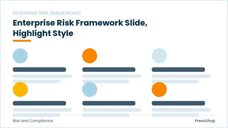 Editable PowerPoint enterprise risk framework slide template with an accented takeaway, built from recolourable native shapes for risk and compliance decks