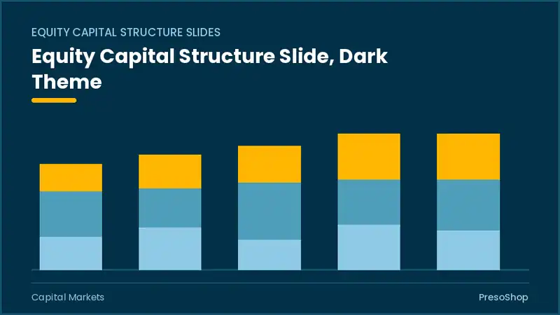 Editable PowerPoint equity capital structure slide template in a dark theme, built from recolourable native shapes for capital markets decks