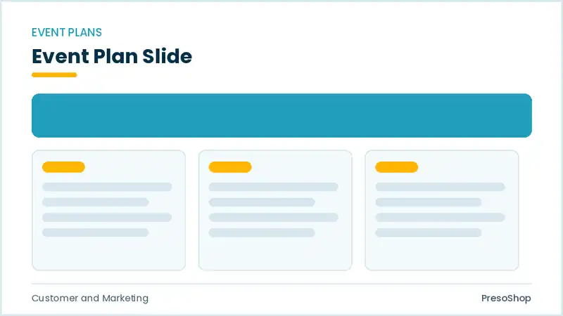 Editable PowerPoint event plan slide template, built from recolourable native shapes for customer and marketing decks