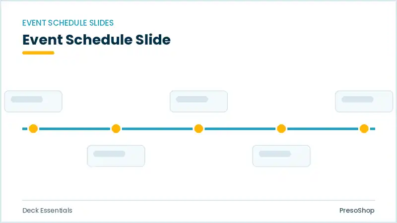 Editable PowerPoint event schedule slide template, built from recolourable native shapes for deck essentials decks