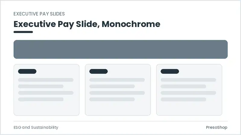 Editable PowerPoint executive pay slide template in a monochrome treatment, built from recolourable native shapes for esg and sustainability decks