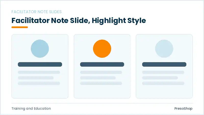 Editable PowerPoint facilitator note slide template with an accented takeaway, built from recolourable native shapes for training and education decks