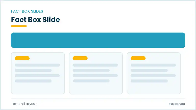 Editable PowerPoint fact box slide template, built from recolourable native shapes for text and layout decks