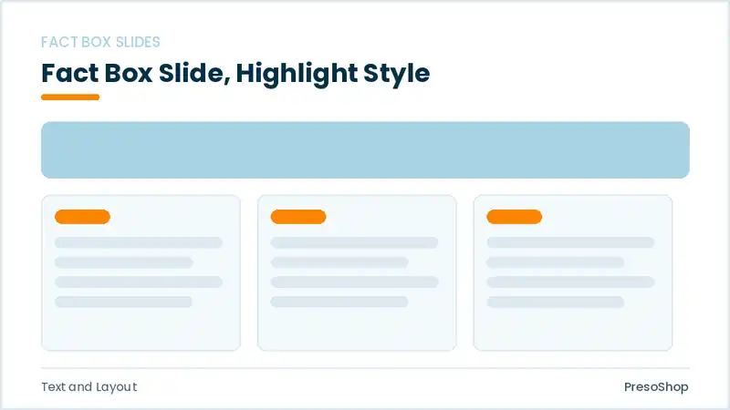 Editable PowerPoint fact box slide template with an accented takeaway, built from recolourable native shapes for text and layout decks