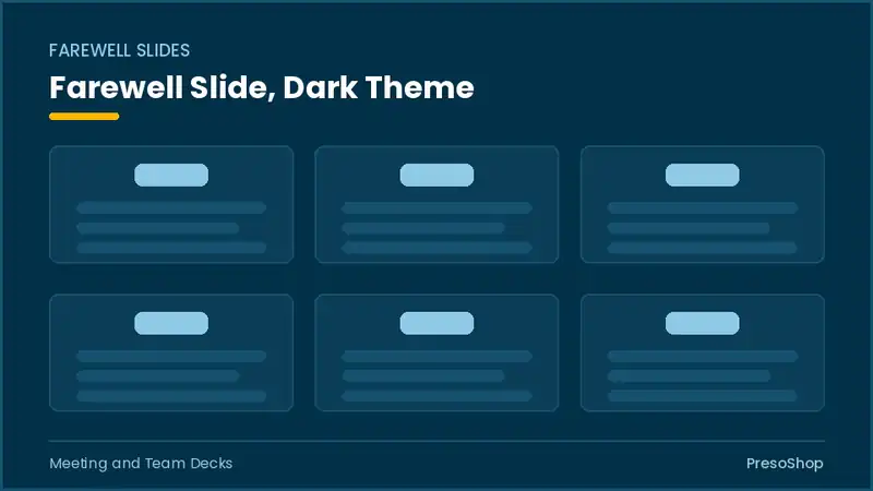 Editable PowerPoint farewell slide template in a dark theme, built from recolourable native shapes for meeting and team decks decks