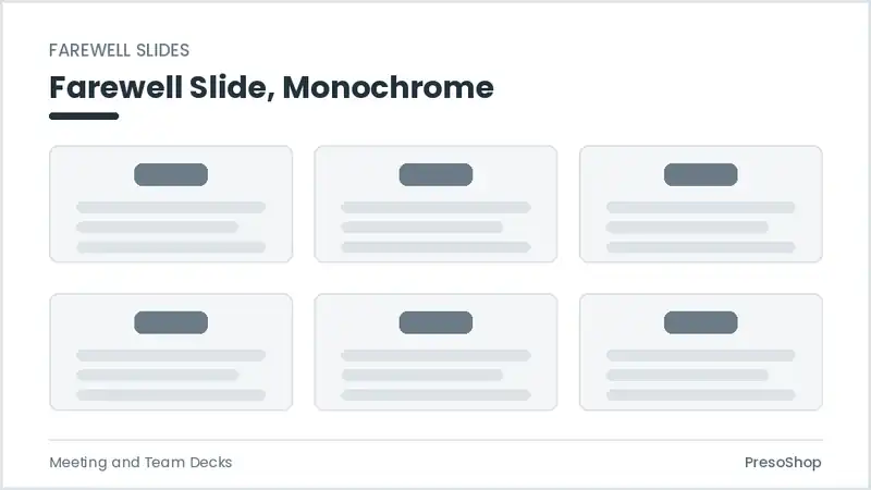 Editable PowerPoint farewell slide template in a monochrome treatment, built from recolourable native shapes for meeting and team decks decks