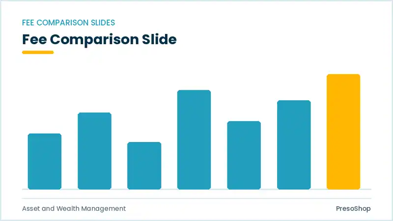 Editable PowerPoint fee comparison slide template, built from recolourable native shapes for asset and wealth management decks