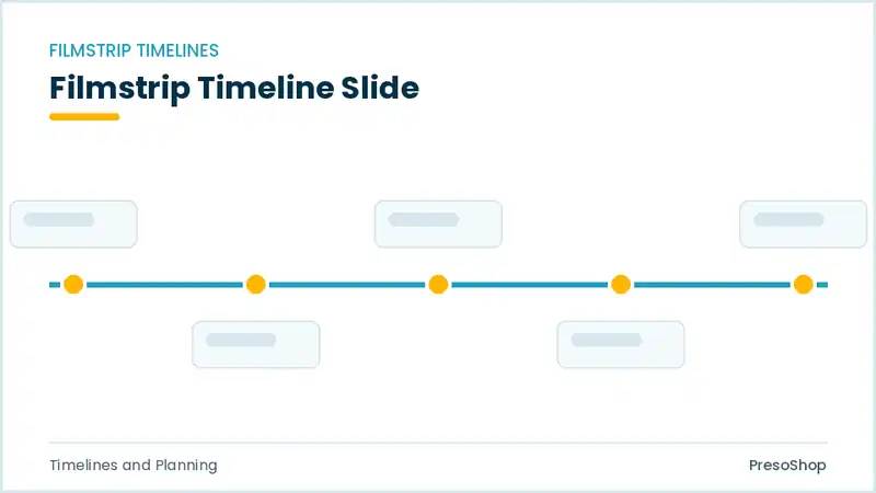 Editable PowerPoint filmstrip timeline slide template, built from recolourable native shapes for timelines and planning decks