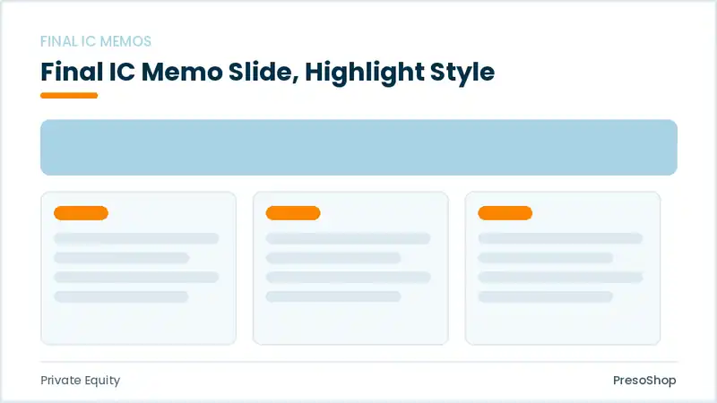Editable PowerPoint final ic memo slide template with an accented takeaway, built from recolourable native shapes for private equity decks