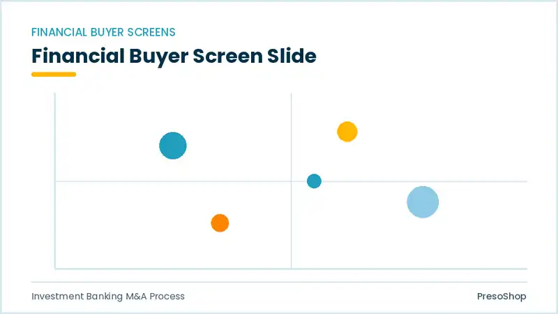 Editable PowerPoint financial buyer screen slide template, built from recolourable native shapes for investment banking m&a process decks