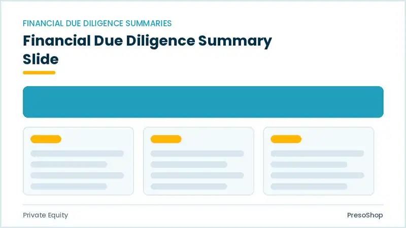 Editable PowerPoint financial due diligence summary slide template, built from recolourable native shapes for private equity decks