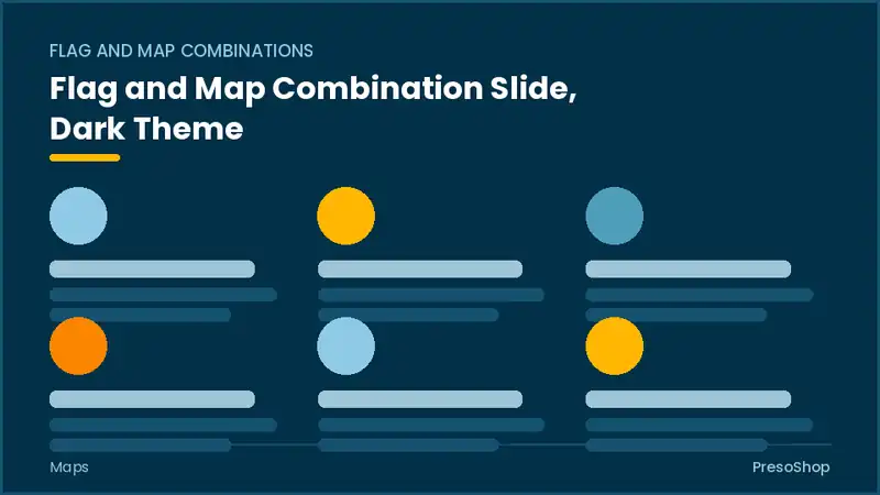 Editable PowerPoint flag and map combination slide template in a dark theme, built from recolourable native shapes for maps decks