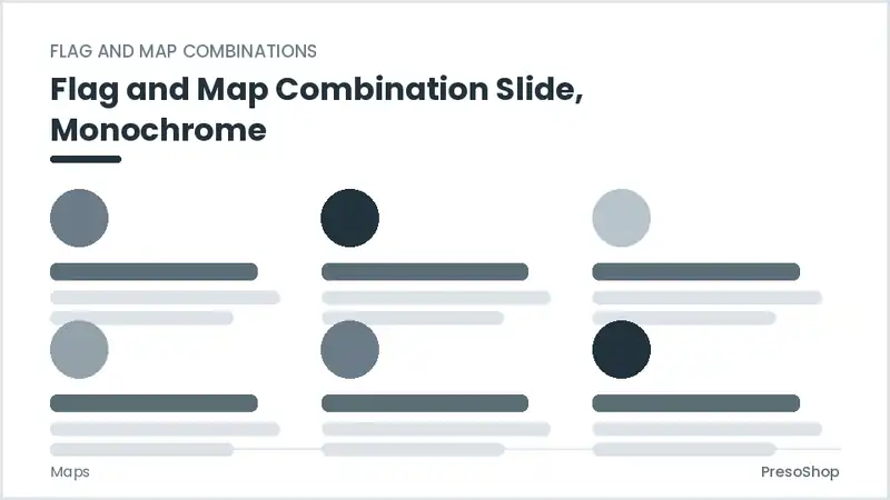 Editable PowerPoint flag and map combination slide template in a monochrome treatment, built from recolourable native shapes for maps decks