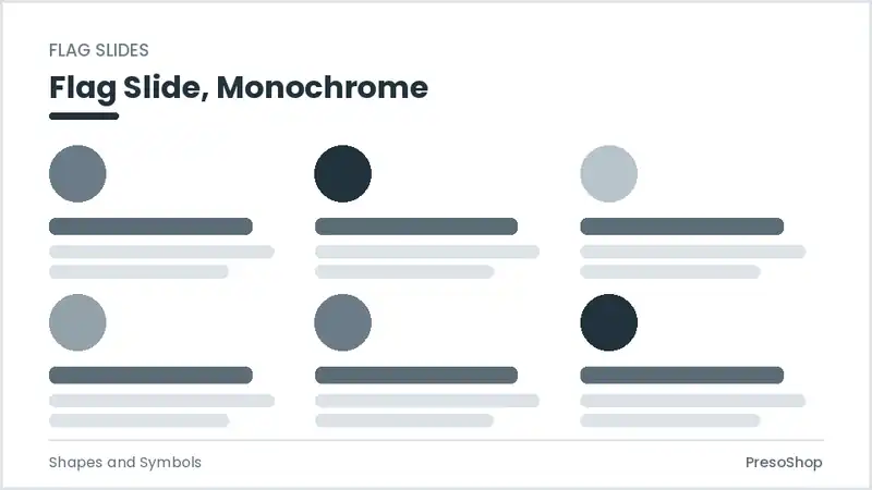 Editable PowerPoint flag slide template in a monochrome treatment, built from recolourable native shapes for shapes and symbols decks