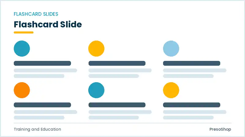 Editable PowerPoint flashcard slide template, built from recolourable native shapes for training and education decks