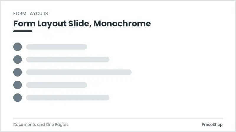 Editable PowerPoint form layout slide template in a monochrome treatment, built from recolourable native shapes for documents and one pagers decks