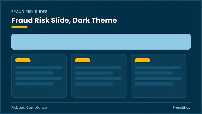 Editable PowerPoint fraud risk slide template in a dark theme, built from recolourable native shapes for risk and compliance decks
