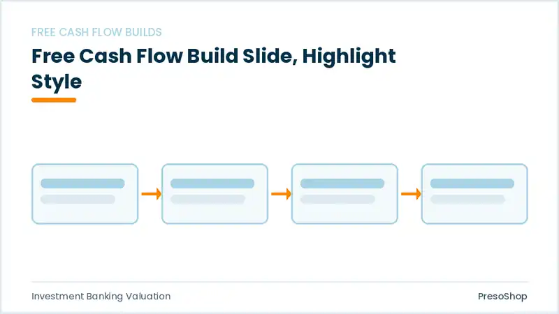 Editable PowerPoint free cash flow build slide template with an accented takeaway, built from recolourable native shapes for investment banking valuation decks
