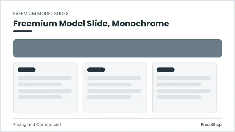 Editable PowerPoint freemium model slide template in a monochrome treatment, built from recolourable native shapes for pricing and commercial decks