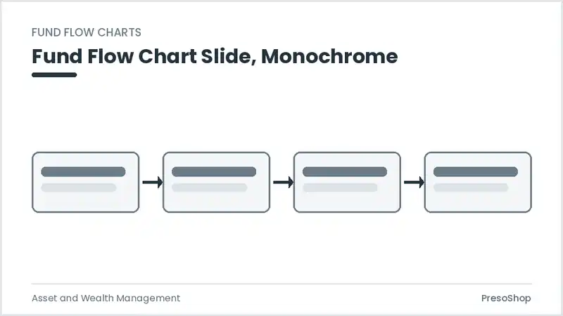Editable PowerPoint fund flow chart slide template in a monochrome treatment, built from recolourable native shapes for asset and wealth management decks