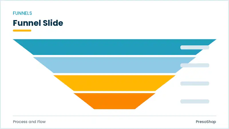 Editable PowerPoint funnel slide template, built from recolourable native shapes for process and flow decks
