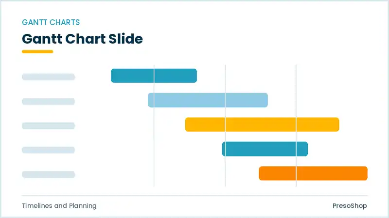 Editable PowerPoint gantt chart slide template, built from recolourable native shapes for timelines and planning decks