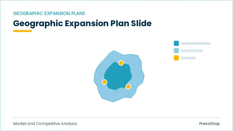 Editable PowerPoint geographic expansion plan slide template, built from recolourable native shapes for market and competitive analysis decks