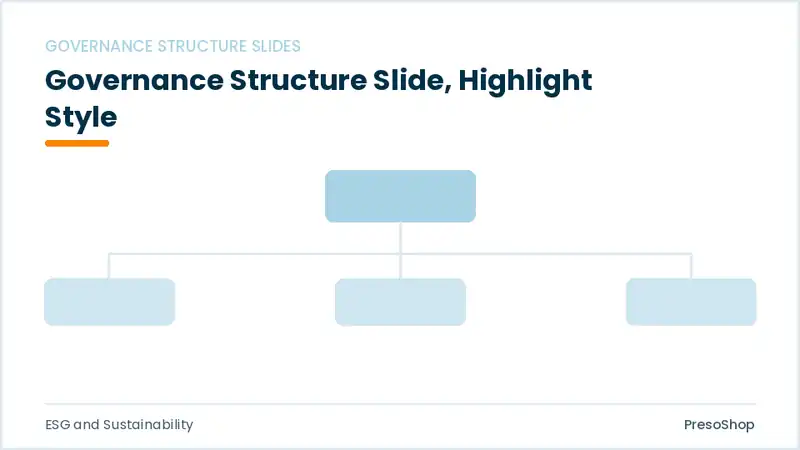 Editable PowerPoint governance structure slide template with an accented takeaway, built from recolourable native shapes for esg and sustainability decks