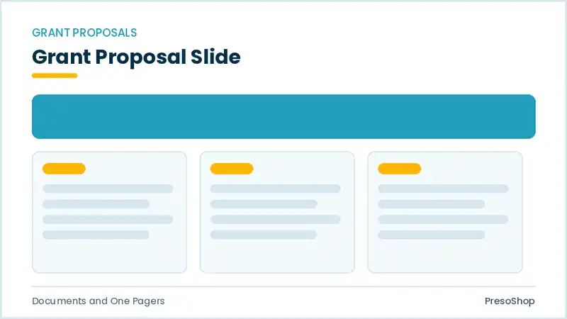 Editable PowerPoint grant proposal slide template, built from recolourable native shapes for documents and one pagers decks